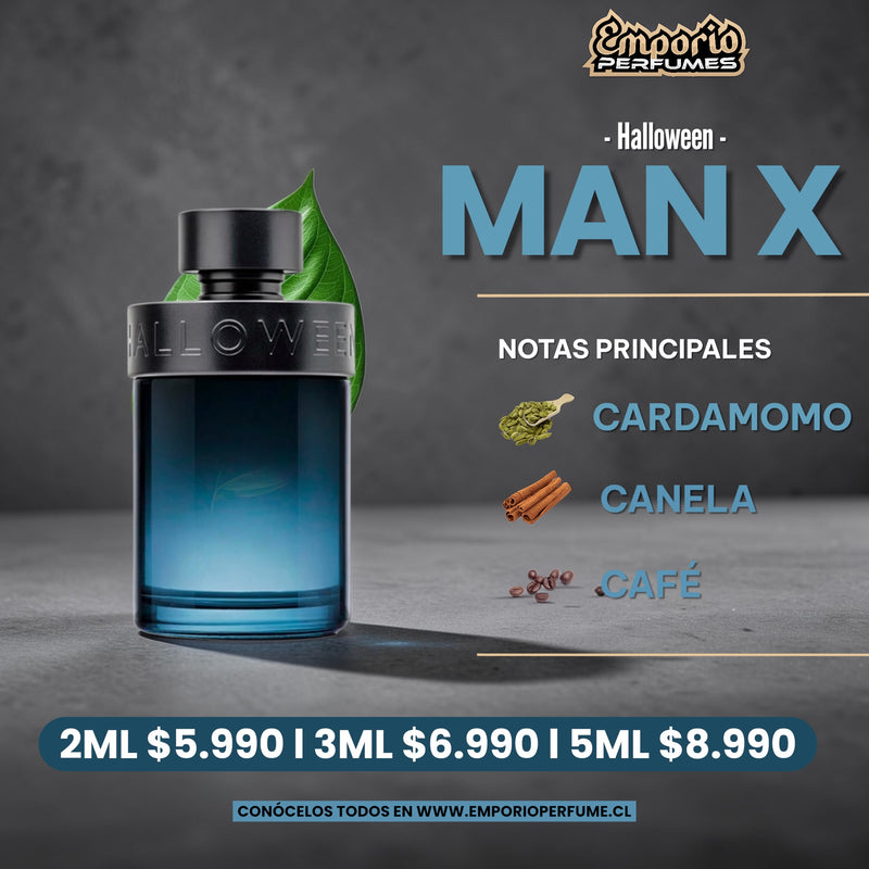 Perfume Halloween Man X hombre notas café canela cardamomo botella azul oscuro