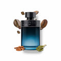 Fragancia Halloween Man X para hombre con granos de café y canela vidrio azul