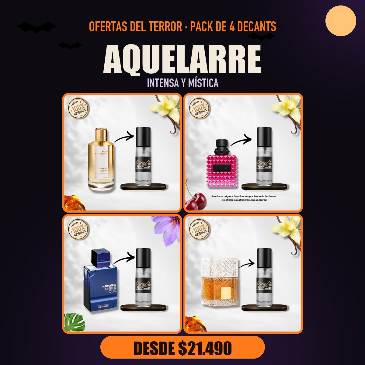 Pack del Terror Aquelarre: Mancera Instant Crush, Valentino Donna Born In Roma Extradose, Al Haramain Amber Oud Dubai Night, Lattafa Khamrah
