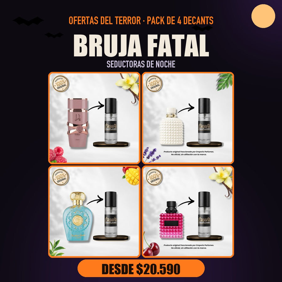 Pack del Terror Bruja Fatal: Lattafa Yara Elixir, Valentino Born In Roma Ivory, Lattafa Opulent Dubai, Valentino Donna Born In Roma Extradose