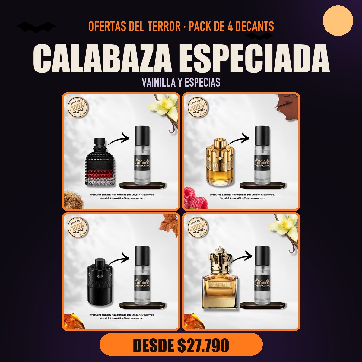 Pack del Terror Calabaza Especiada: Valentino Born In Roma Intense, Azzaro The Most Wanted Elixir, Azzaro The Most Wanted Intense, Jean Paul Gaultier Scandal Absolu