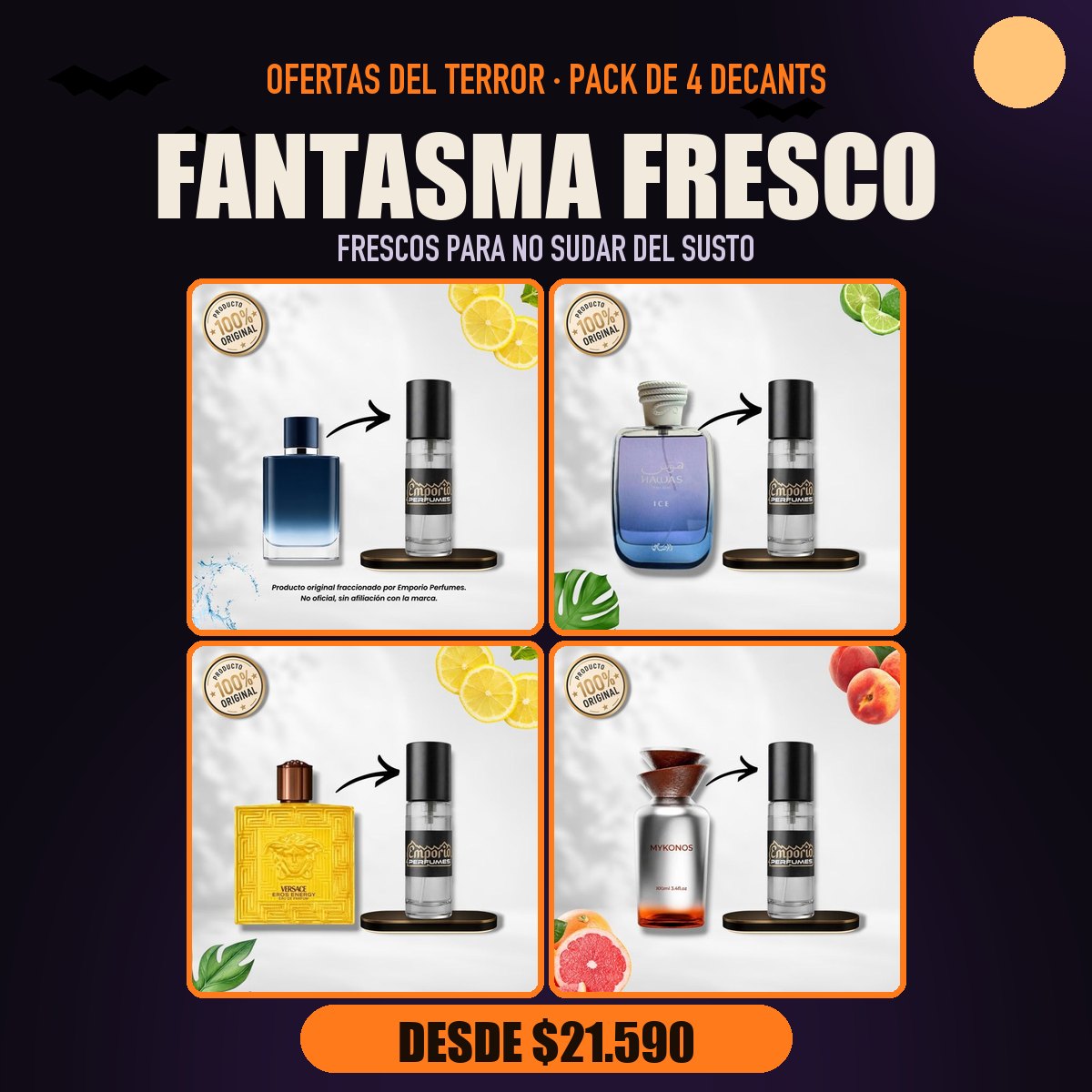 Pack del Terror Fantasma Fresco: Acqua Di Gio Profondo EDP, Rasasi Hawas Ice, Versace Eros Energy, Mykonos Reflection