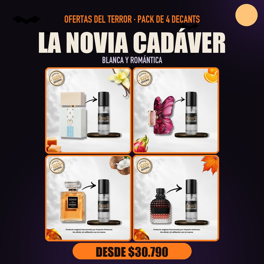 Pack del Terror La Novia Cadáver: Giardini di toscana Bianco Latte, Carolina Herrera La Bomba, Chanel Coco Chanel, Valentino Born In Roma Coral Fantasy