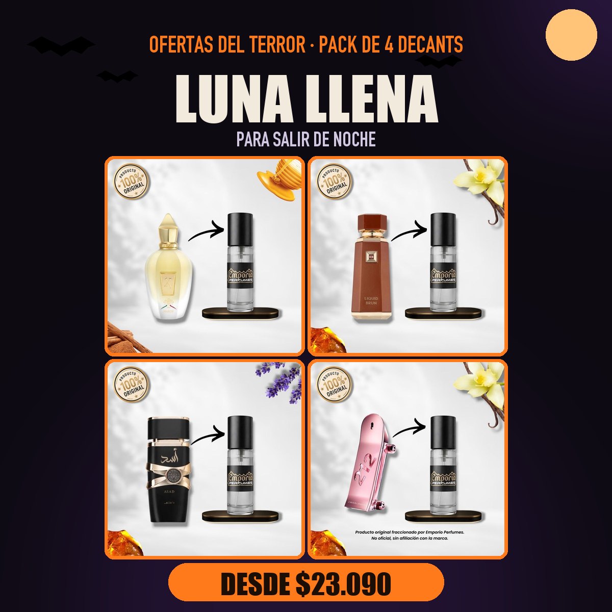 Pack del Terror Luna Llena: Xerjoff Naxos, French Avenue Liquid Brun, Lattafa Asad, Carolina Herrera 212 Héroes Forever Young