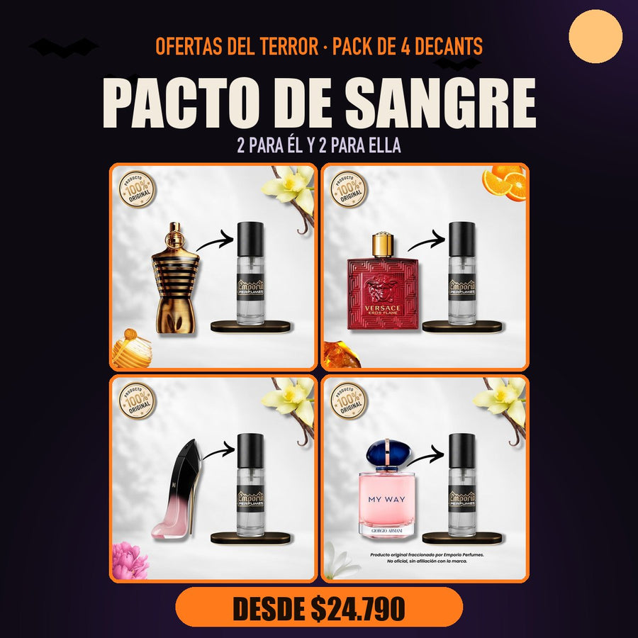 Pack del Terror Pacto de Sangre: Jean Paul Gaultier Le Male Elixir, Versace Eros Flame, Carolina Herrera Blush Elixir EDP, Giorgio Armani My Way