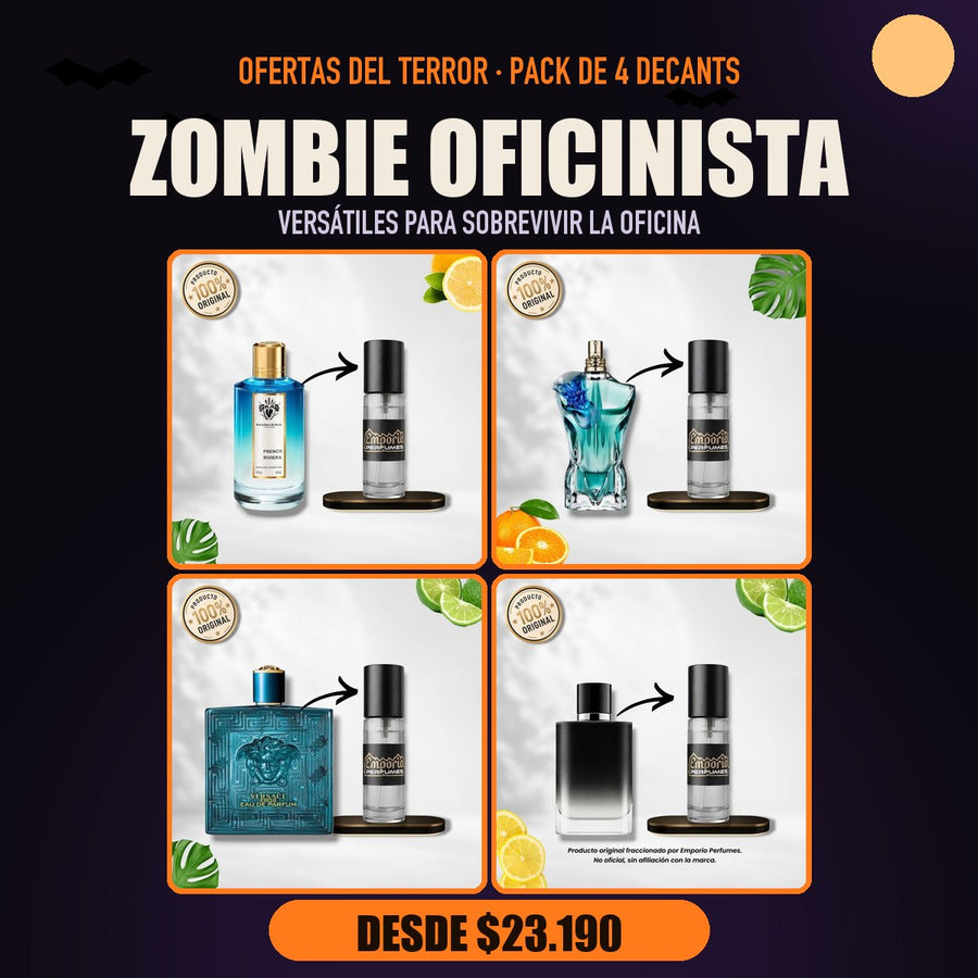 Pack del Terror Zombie Oficinista: Mancera French Riviera, Jean Paul Gaultier Le Beau Flower, Versace Eros EDP, Giorgio Armani Acqua Di Gio Parfum